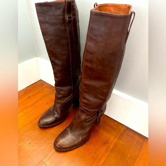 J.crew Women’s Leather Tall Heel Boots. Brown Size 7.5 - Picture 2 of 7